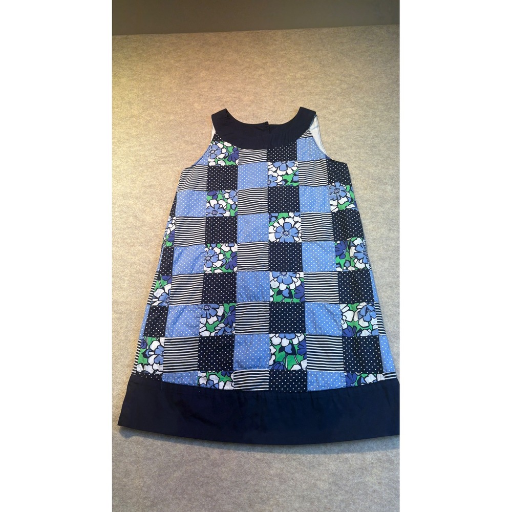 Gymboree Girls Blue Patchwork Floral Polka Dot Striped Shift Dress Size 10 NWT